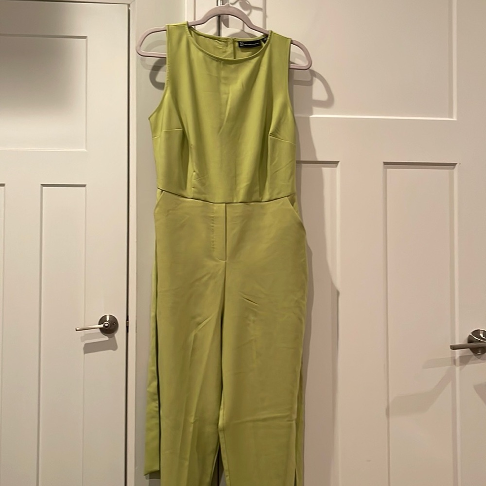 Button back tapered leg jumpsuit